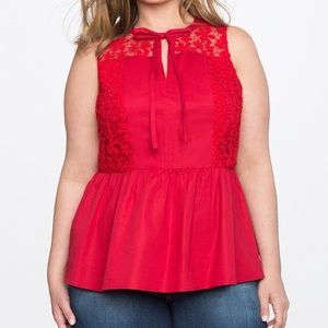 NWT Eloquii size 18 Lace Detail Tie Neck Peplum